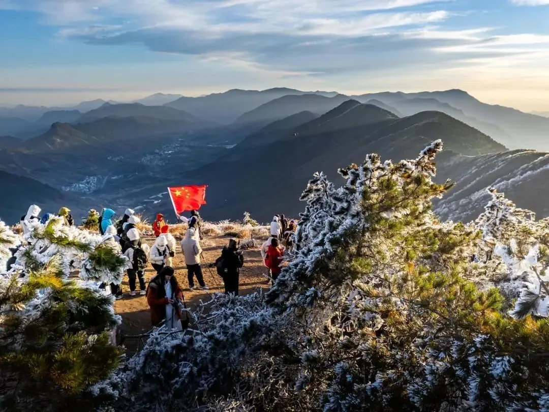 11月19日，游客在杭州临安区太子尖欣赏雾凇美景 图源：潮新闻客户端