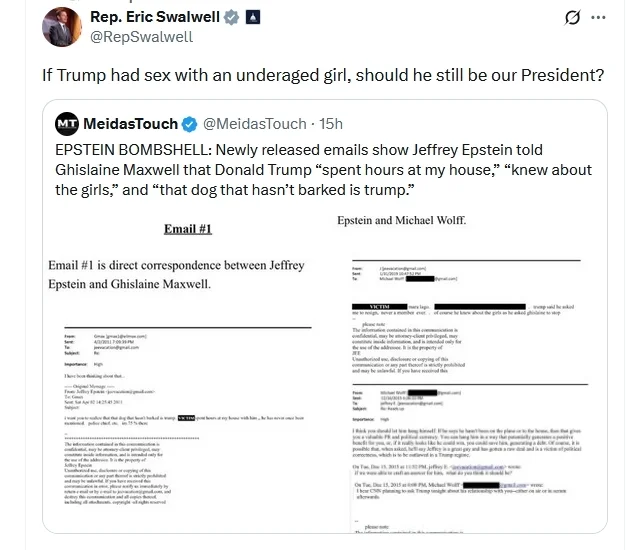 美议员质问:如果特朗普曾和未成年人发生关系,他还能当我们的总统吗?